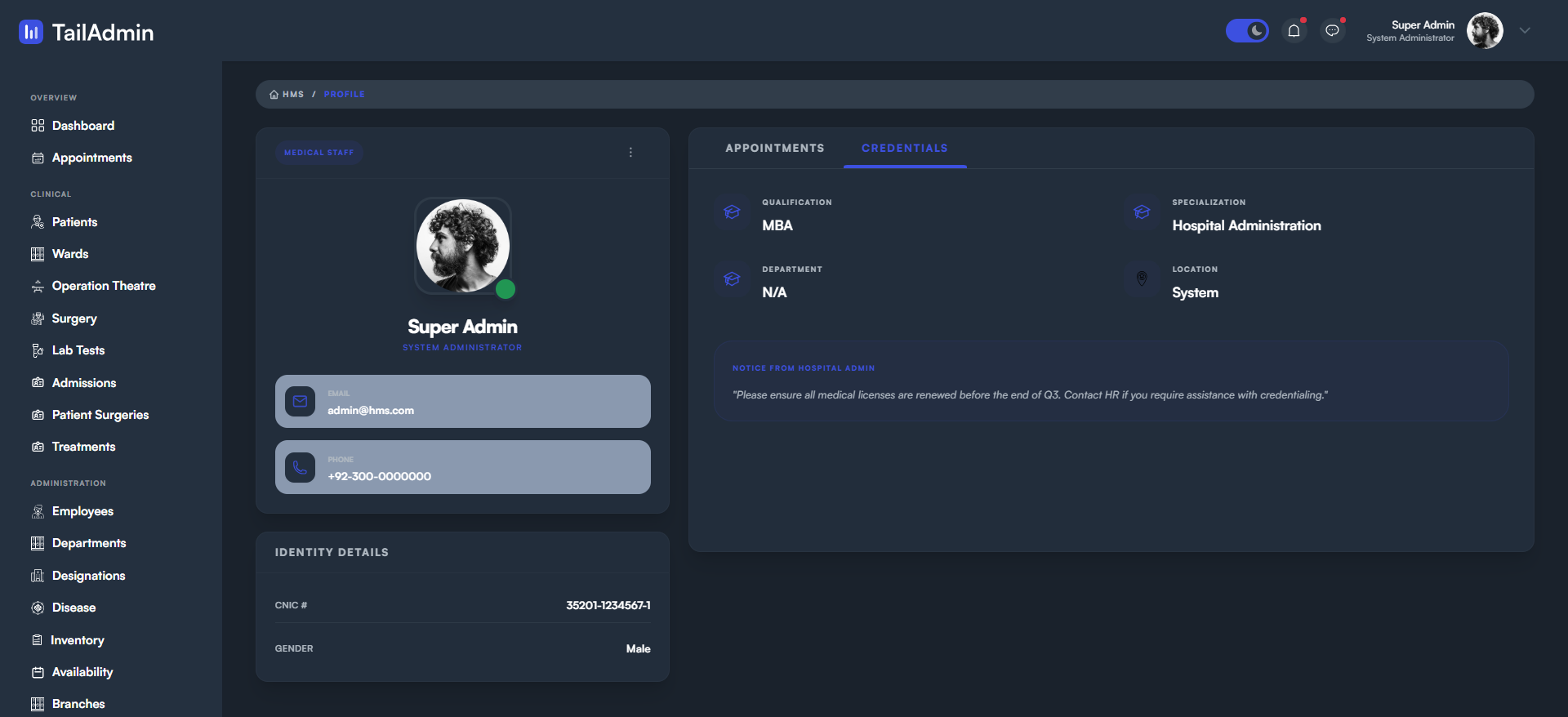 Hospital Management System screenshot